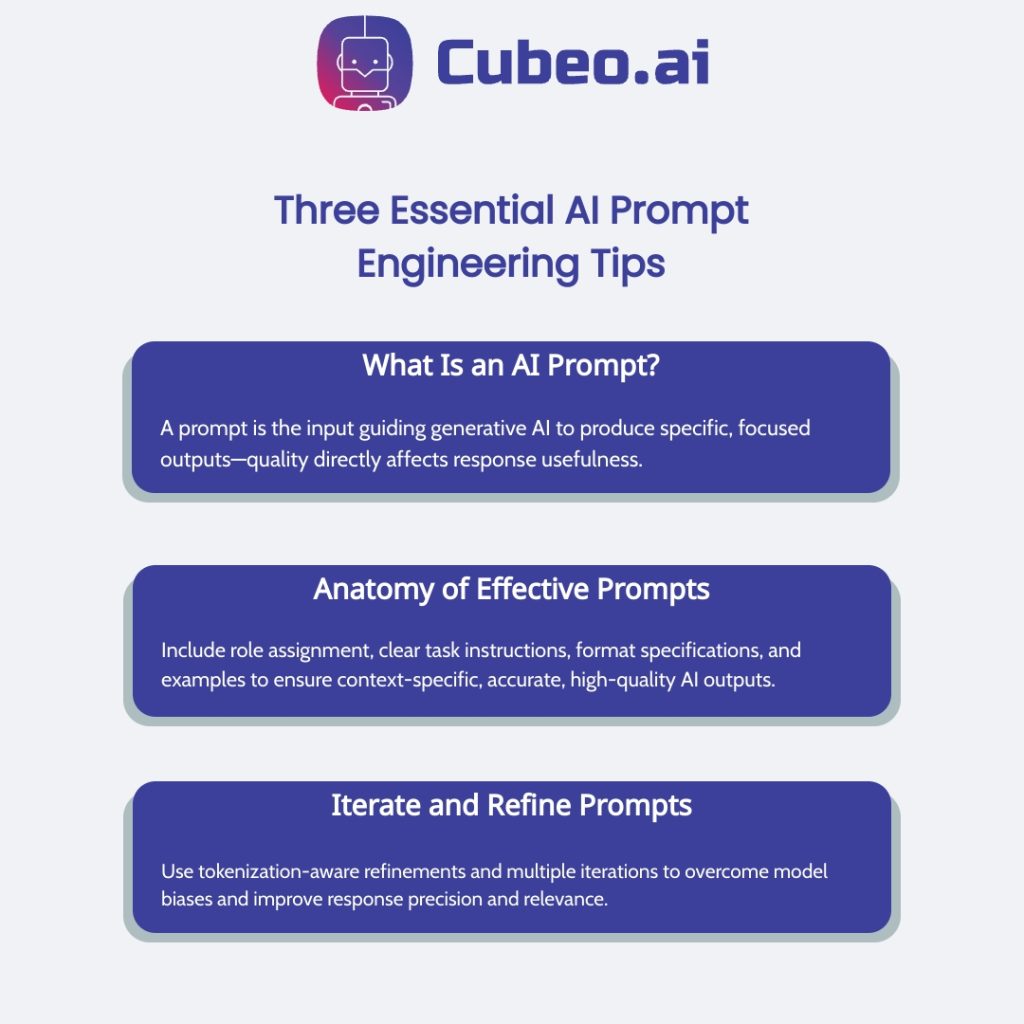 Three Essential AI Prompt Engineering Tips: What Is an AI Prompt? Anatomy of Effective Prompts. Iterate and Refine Prompts