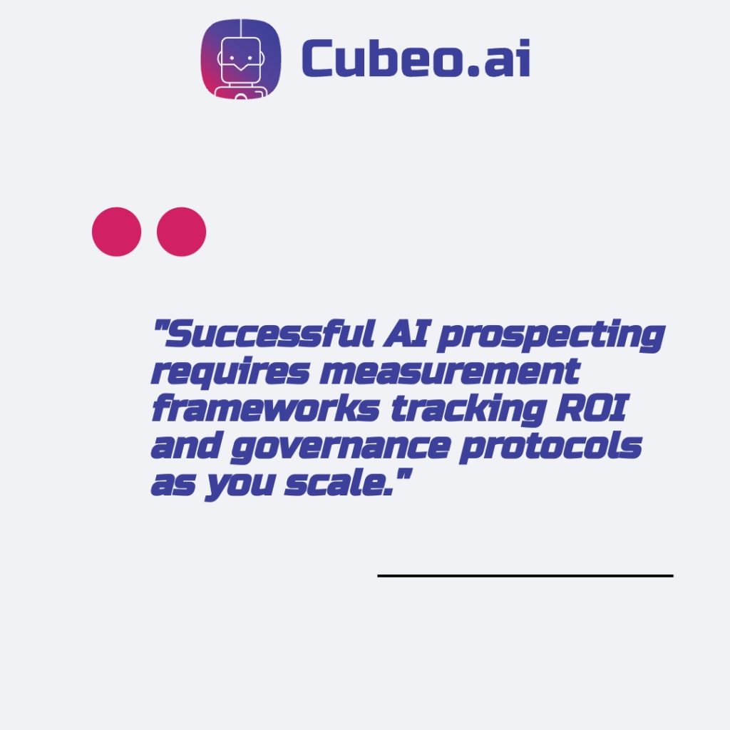 Quote card emphasizing the need for robust measurement frameworks and governance in scaling AI sales prospecting.